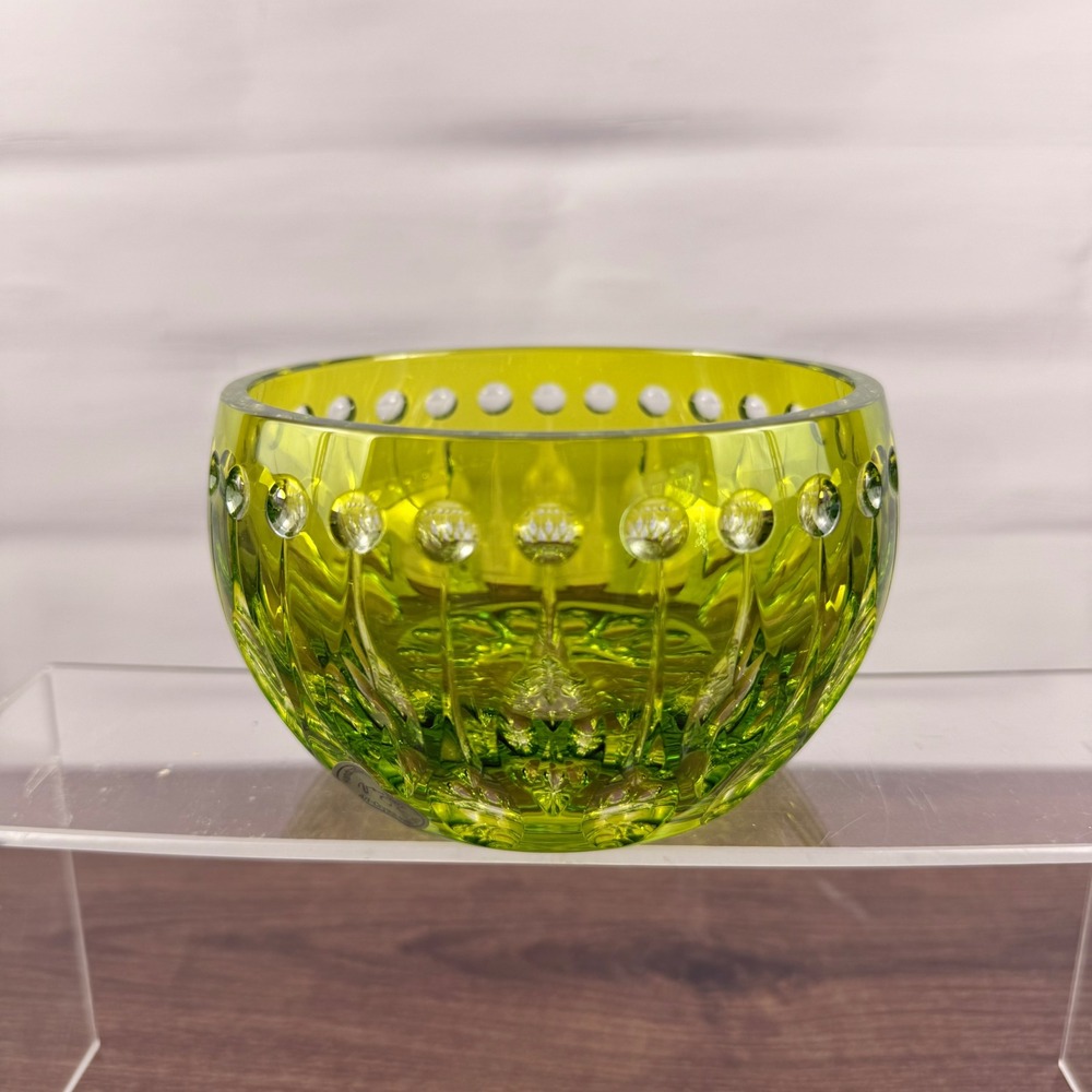 Varga Art Crystal Hungary Chartreuse Green Lead Crystal Cut Bowl